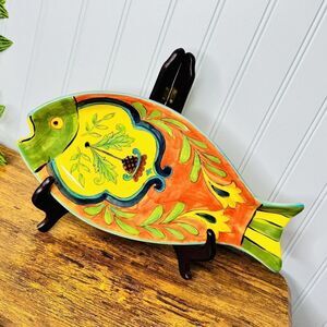 Talavera Fish Shaped Colorful Serving Plate Lead Free Folk Art Mexico 12.5” NICE